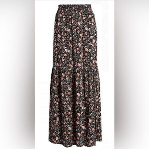 Bobeau smoked waist maxi skirt small black floral with slit new with tags